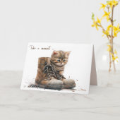 Waterverf kitten met oude schoen kaart (Gele Bloem)