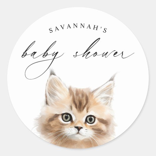 Waterverf Kitten | Schattigee kat Baby shower guns Ronde Sticker (Voorkant)