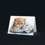 Waterverf Kitten voor Get Well Soon Kaart<br><div class="desc">Waterverf schattig gember kitten in een blauw deken voor snel goed te krijgen.</div>