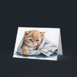 Waterverf Kitten voor Get Well Soon Kaart<br><div class="desc">Waterverf schattig gember kitten in een blauw deken voor snel goed te krijgen.</div>