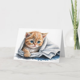 Waterverf Kitten voor Get Well Soon Kaart