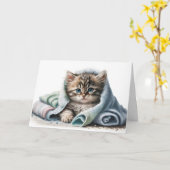 Waterverf Kitten voor Get Well Soon Kaart (Gele Bloem)