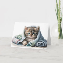 Waterverf Kitten voor Get Well Soon Kaart