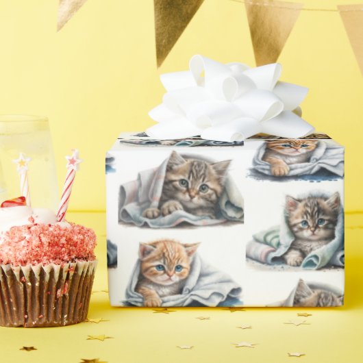 Waterverf kittens in dekens cadeaupapier (Verjaardagsfeest)