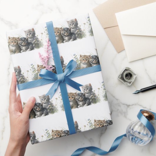 Waterverf kittens in wilde bloemen cadeaupapier (Geschenken)