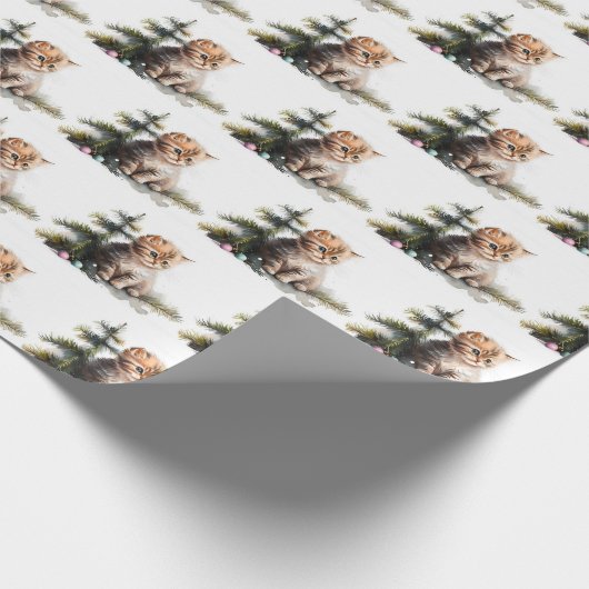 Waterverf kittens met kerstversiering cadeaupapier (Hoek)
