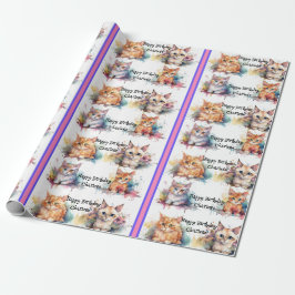 Waterverf Kittens Naam kind Verjaardagscadeau Cadeaupapier