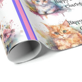 Waterverf Kittens Naam kind Verjaardagscadeau Cadeaupapier (Rol Hoek)