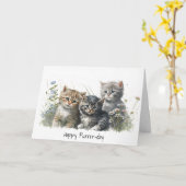 Waterverf Kittens Verjaardag Kaart (Gele Bloem)