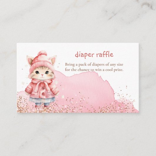 Waterverf Kitty Cat Winterjas Luier Raffle Informatiekaartje (Voorkant)