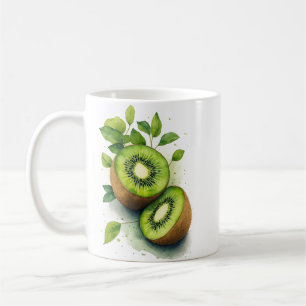 Waterverf Kiwi Fruit en Groene Bladeren Keuken Koffiemok