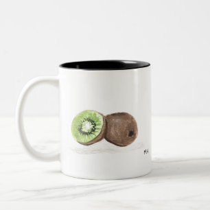 Waterverf kiwi-vruchten tweekleurige koffiemok