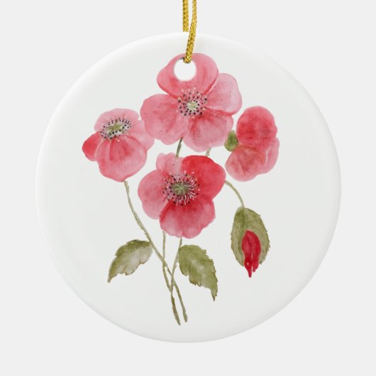 Waterverf klaproos bloem keramisch ornament (Voorkant)