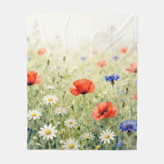 Waterverf Klaproos Margriet Korenbloem Weide Patro Fleece Deken (Voorkant)