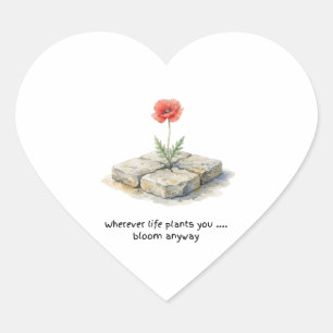 Waterverf Klaproos Waar het Leven Je ook Plant Hart Sticker