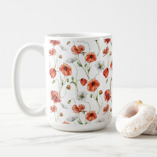 Waterverf Klaprozen En Witte Veldbloemen Koffiemok