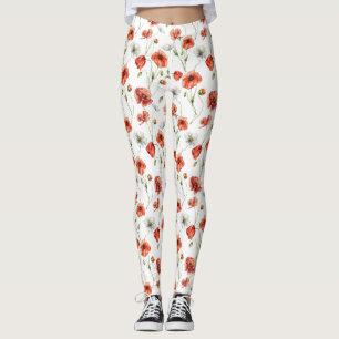 Waterverf Klaprozen En Witte Veldbloemen Leggings