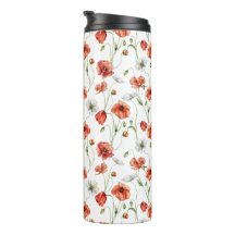 Waterverf Klaprozen En Witte Veldbloemen 