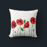Waterverf klaprozen kussen. Rode bloemen. botanisc Kussen<br><div class="desc">Waterverf rode klaprozen kussen.</div>