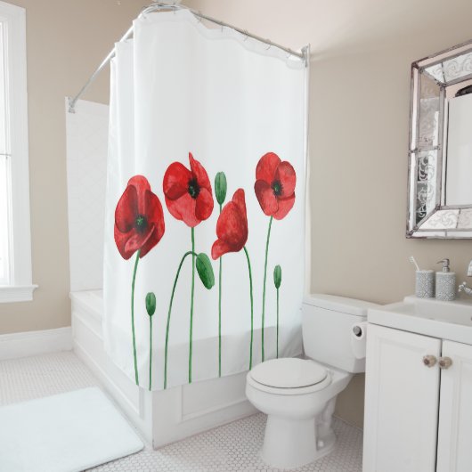 Waterverf klaprozen. Rode bloemen. botanisch Douchegordijn (In situ)