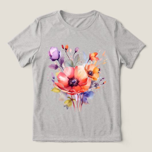 Waterverf klaprozen T-shirt is een delicate bloem (Design voorkant)