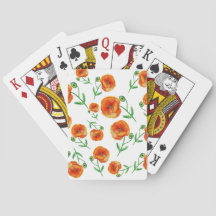 Waterverf Klassieke afspeelkaarten met rode papave