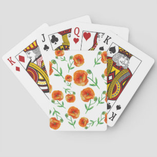 Waterverf Klassieke afspeelkaarten met rode papave Pokerkaarten