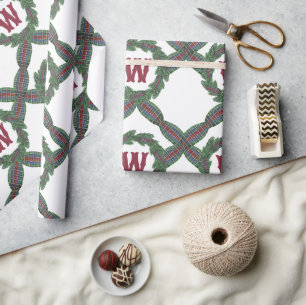 Waterverf Klassieke Kerst Krans Monogram Cadeaupapier