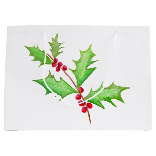 Waterverf Klassieke Kerstmis Holly Groot Cadeauzakje (Voorkant)