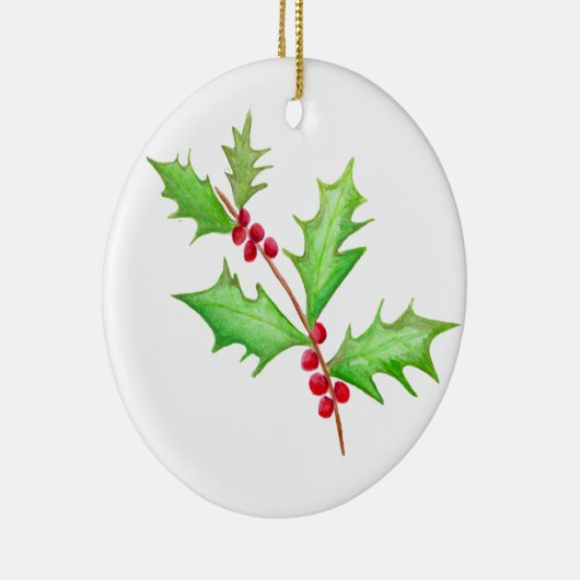 Waterverf Klassieke Kerstmis Holly Keramisch Ornament (Rechts)