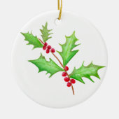 Waterverf Klassieke Kerstmis Holly Keramisch Ornament (Voorkant)