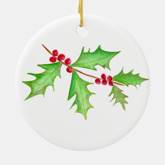 Waterverf Klassieke Kerstmis Holly Keramisch Ornament (Achterkant)
