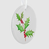 Waterverf Klassieke Kerstmis Holly Ornament (voorkant)