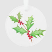 Waterverf Klassieke Kerstmis Holly Ornament (achterkant)