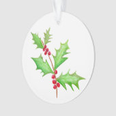 Waterverf Klassieke Kerstmis Holly Ornament (voorkant)
