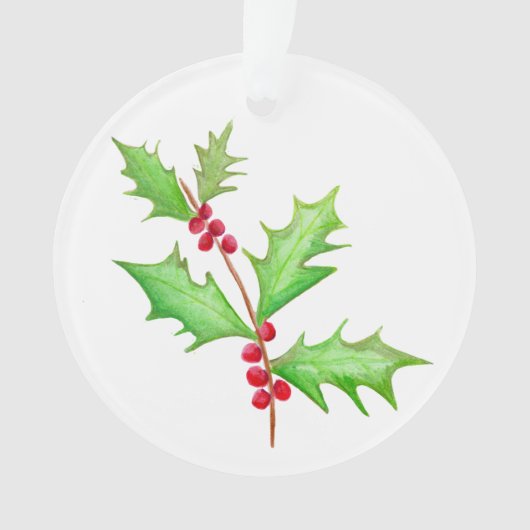 Waterverf Klassieke Kerstmis Holly Ornament (voorkant)