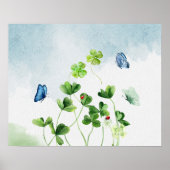 Waterverf Klavers en Vlinders Poster (Voorkant)