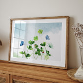 Waterverf Klavers en Vlinders Poster