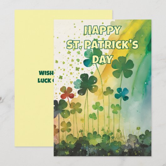 Waterverf Klavers St. Patrick's Day Kaart (Voorkant / Achterkant)