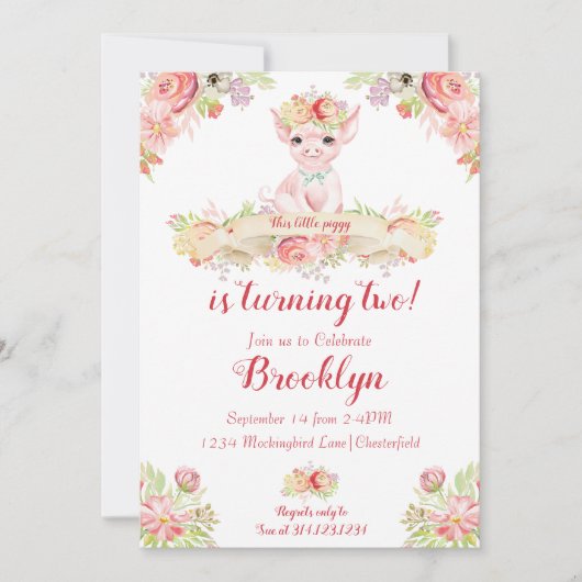 Waterverf klein biggetje verjaardagsfeestje kaart (Voorkant)