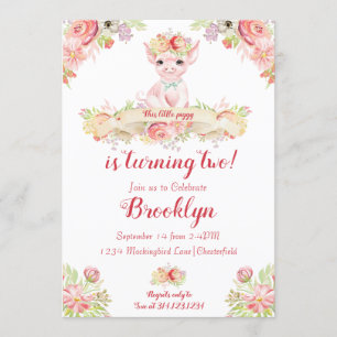 Waterverf klein biggetje verjaardagsfeestje kaart