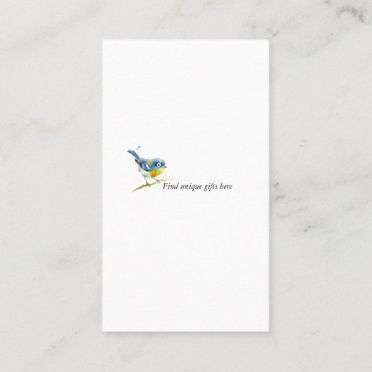 Waterverf Kleine Blauwe Vogel in een Tak Generiek Visitekaartje (Achterkant)