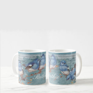  Waterverf Kleine Blauwe Vogels Aangepast Koffiemok