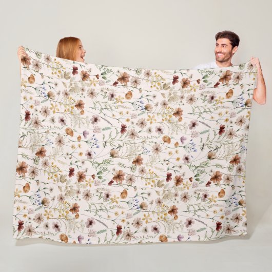 Waterverf Kleine Bloem Boho Bloemmotief Fleece Deken (In situ)