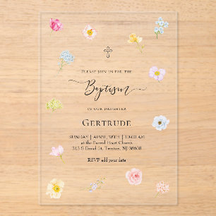 waterverf kleine bloemen Doop Acryl Uitnodigingen