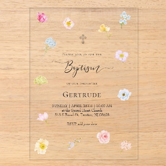 waterverf kleine bloemen Doop Acryl Uitnodigingen