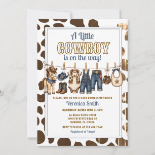 Waterverf Kleine Cowboy Baby Shower Waslijn Kaart