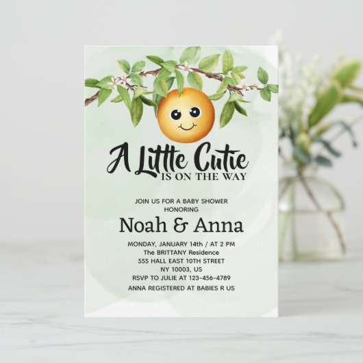 waterverf kleine cutie is op de weg baby shower kaart (Staand voorkant)