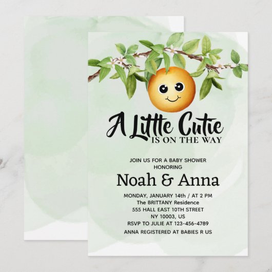 waterverf kleine cutie is op de weg baby shower kaart (Voorkant / Achterkant)