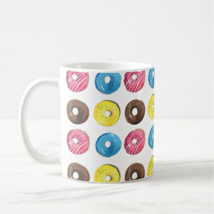 Waterverf kleine donuts, naadloos patroon. koffiemok